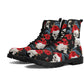 Rose skull men women boots, Floral skull boots, skeleton horror halloween skull boots, Punisher skull grim reaper leather rose skull boots