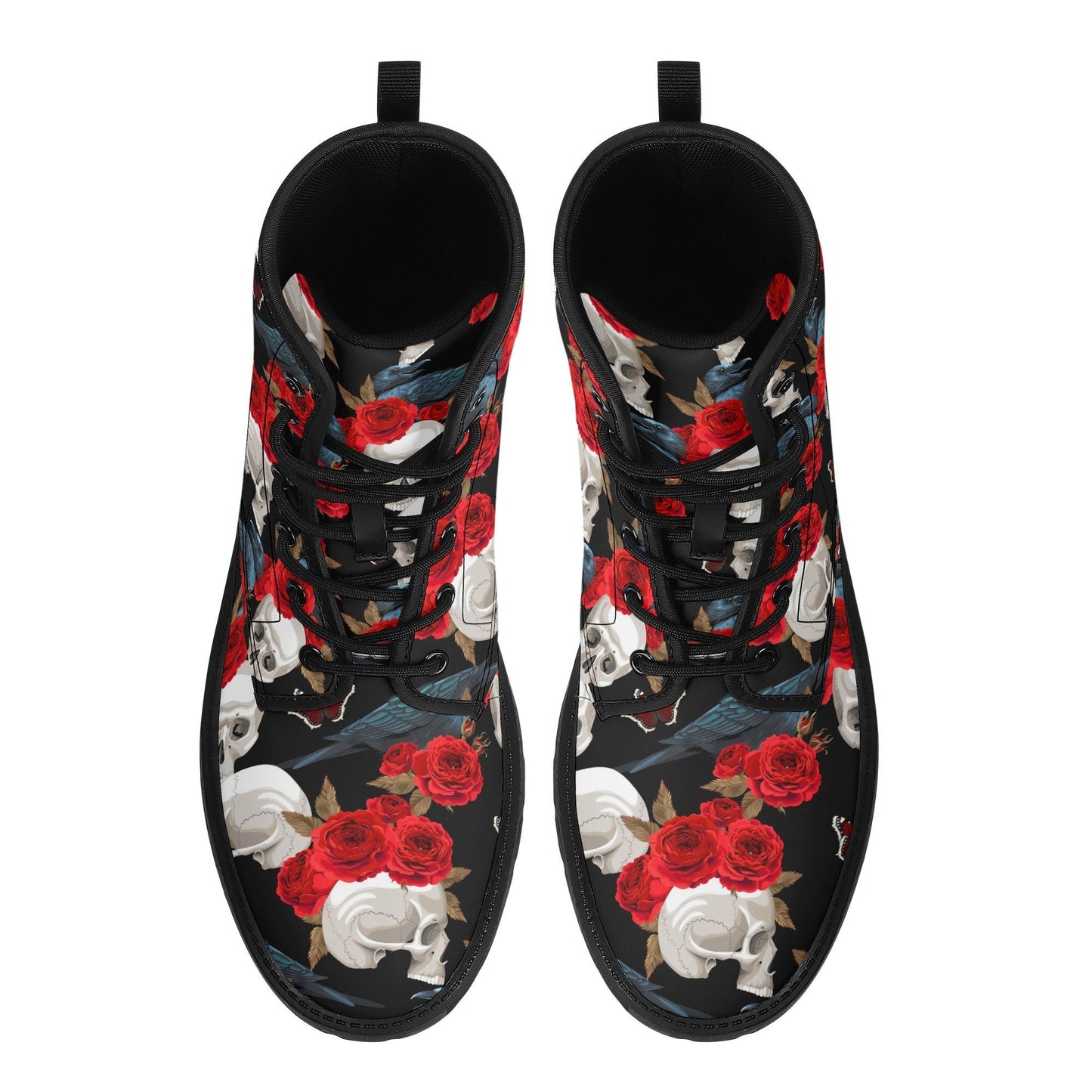 Rose skull men women boots, Floral skull boots, skeleton horror halloween skull boots, Punisher skull grim reaper leather rose skull boots