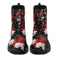 Rose skull men women boots, Floral skull boots, skeleton horror halloween skull boots, Punisher skull grim reaper leather rose skull boots