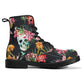 Floral skull men women boots, Floral skull boots, skeleton horror halloween skull boots, Gothic skull grim reaper leather rose skull boots