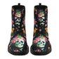 Floral skull men women boots, Floral skull boots, skeleton horror halloween skull boots, Gothic skull grim reaper leather rose skull boots