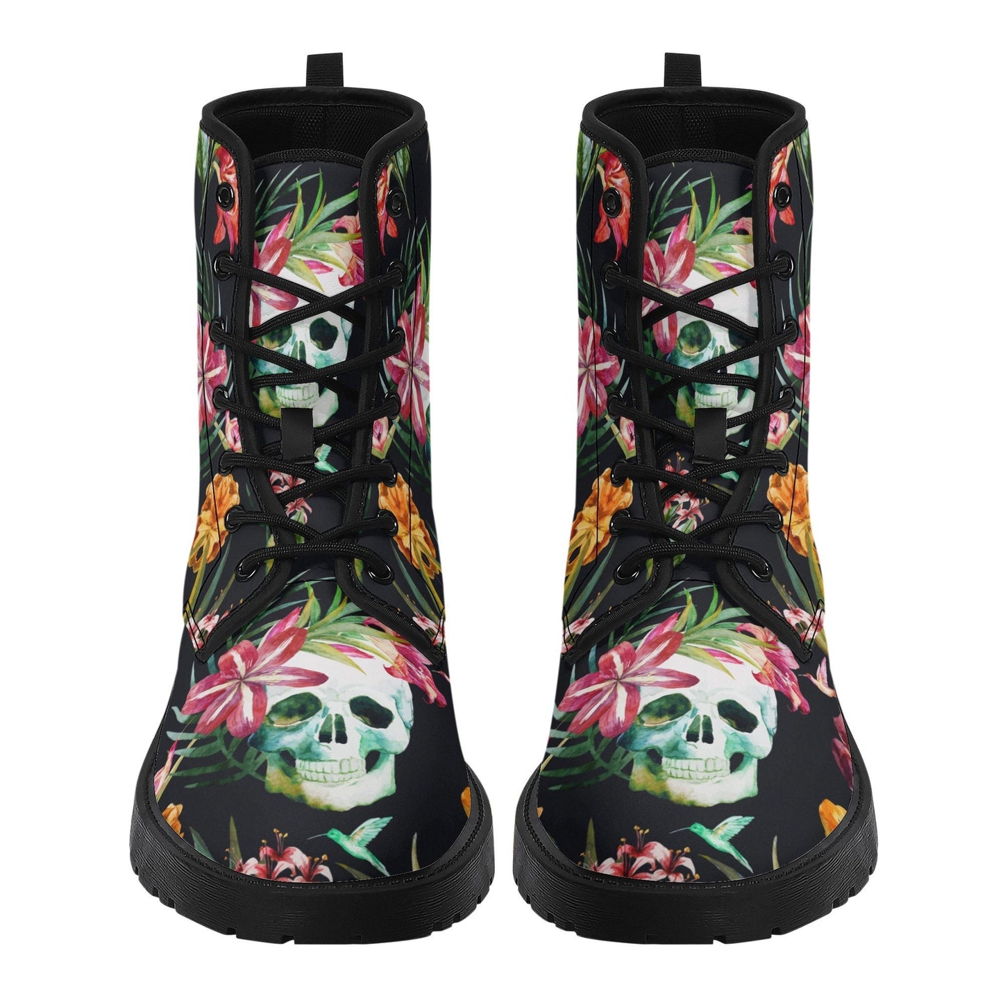 Floral skull men women boots, Floral skull boots, skeleton horror halloween skull boots, Gothic skull grim reaper leather rose skull boots