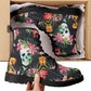 Floral skull men women boots, Floral skull boots, skeleton horror halloween skull boots, Gothic skull grim reaper leather rose skull boots