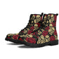 Floral skull men women boots, Floral day of the dead boots, horror halloween skull boots, gothic skull grim reaper leather rose skull boots