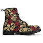 Floral skull men women boots, Floral day of the dead boots, horror halloween skull boots, gothic skull grim reaper leather rose skull boots