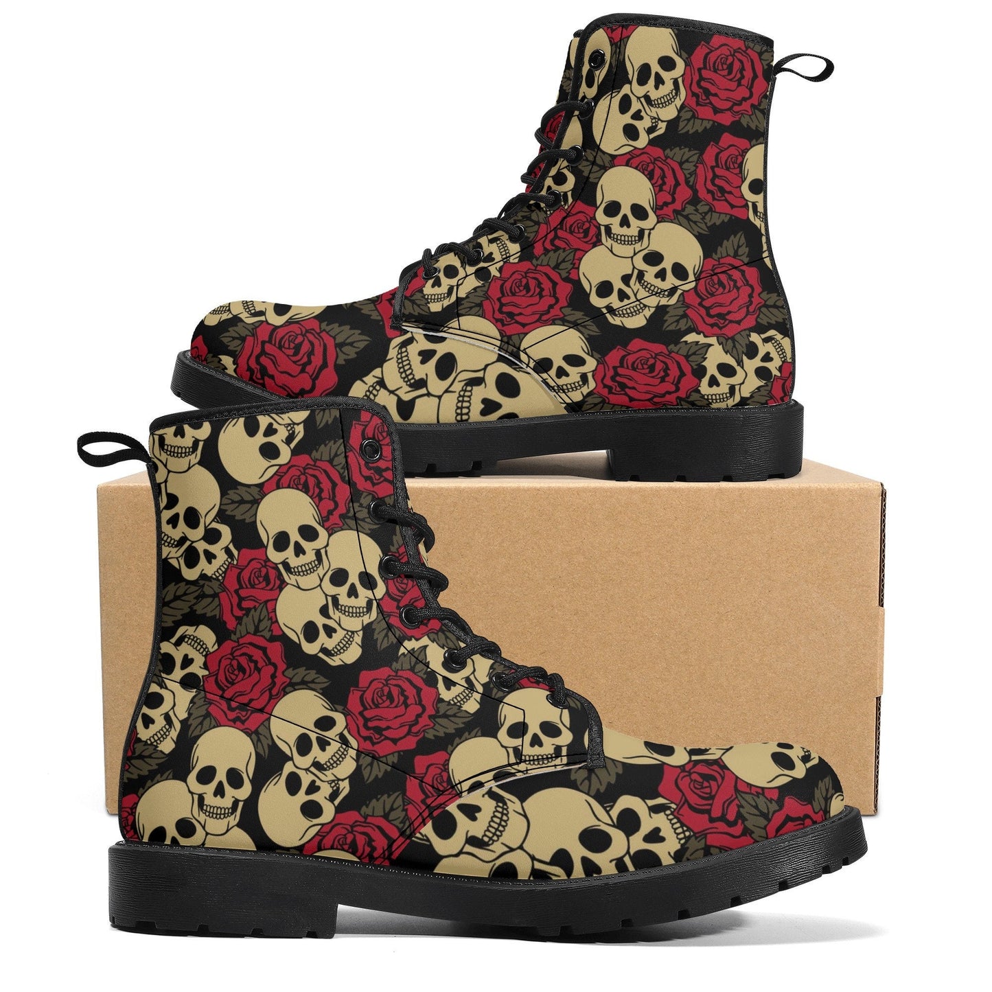 Floral skull men women boots, Floral day of the dead boots, horror halloween skull boots, gothic skull grim reaper leather rose skull boots