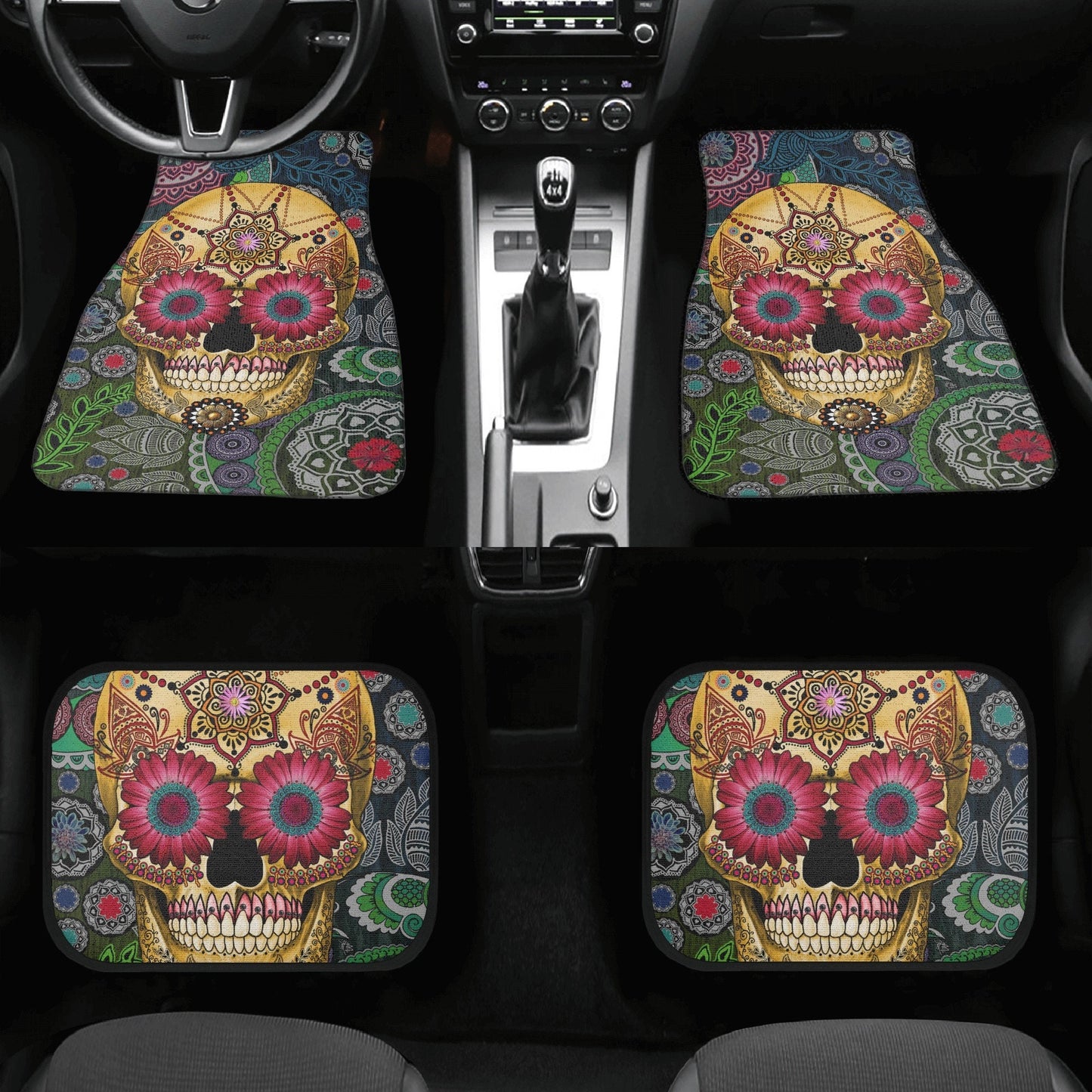 Sugar skull seat cover for car, Day of the dead Seat Covers mat for car, Candy skull car seat protector accessories skull seat cover for car