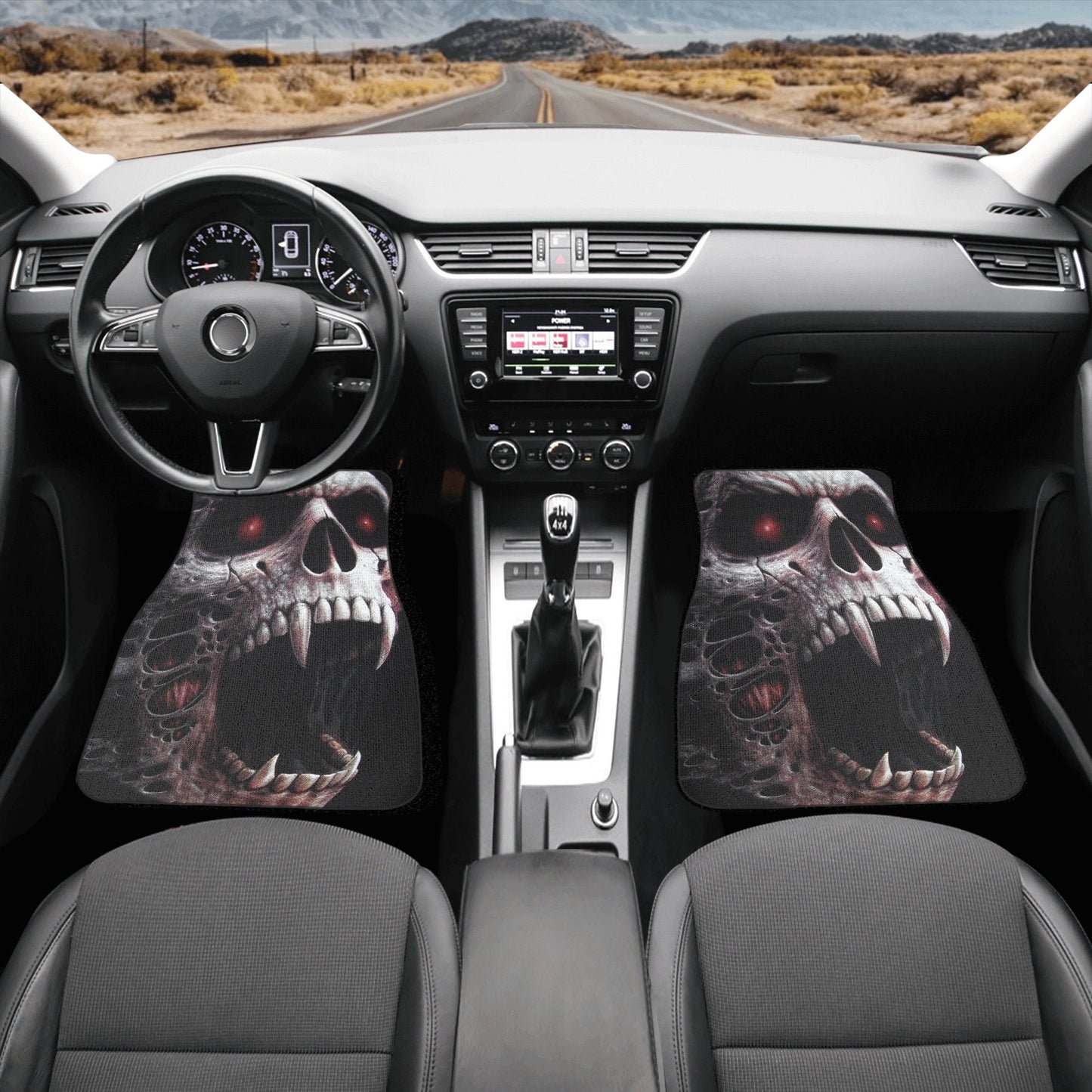 Gothic Skull Seat Cover for car, skull rug for car, Skeleton skull car seat cover mat, Halloween skull evil car seat cover skull mat for car