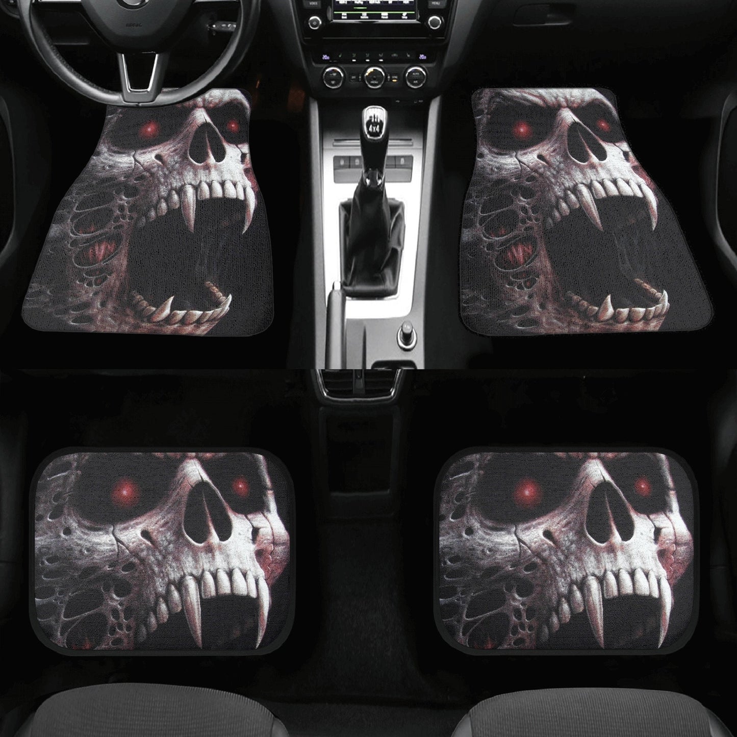 Gothic Skull Seat Cover for car, skull rug for car, Skeleton skull car seat cover mat, Halloween skull evil car seat cover skull mat for car