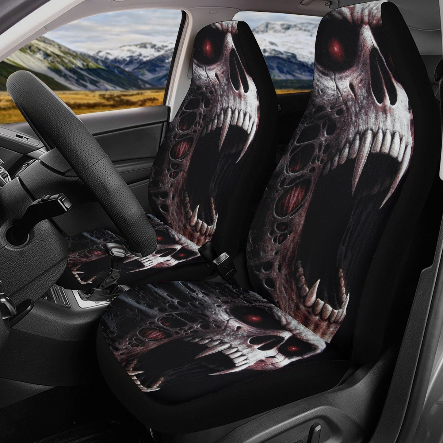 Gothic Skull Seat Cover for car, skull rug for car, Skeleton skull car seat cover mat, Halloween skull evil car seat cover skull mat for car