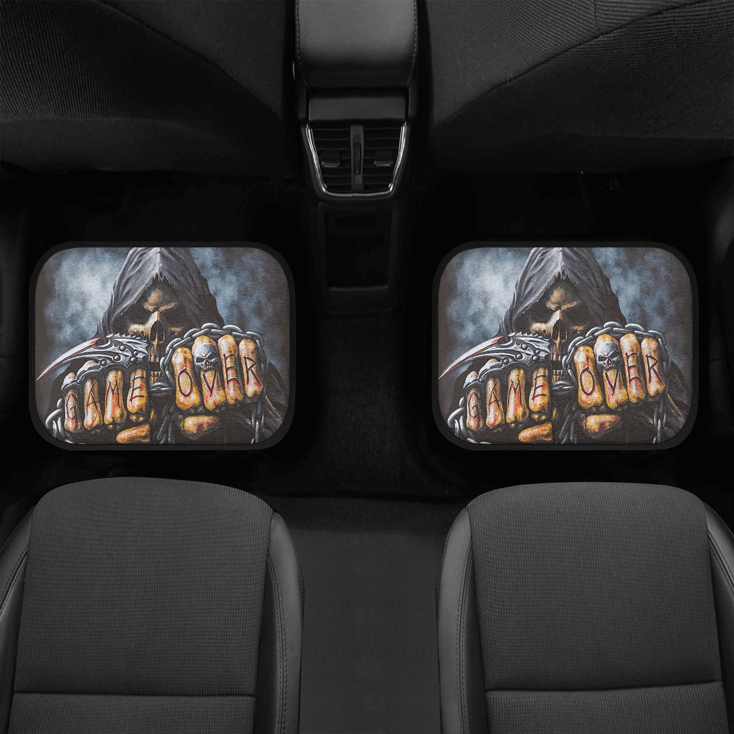 Grim reaper Game over Skull Seat Cover for car, skull rug for car, Halloween skull car seat cover skull mat for car, gothic skull car mat