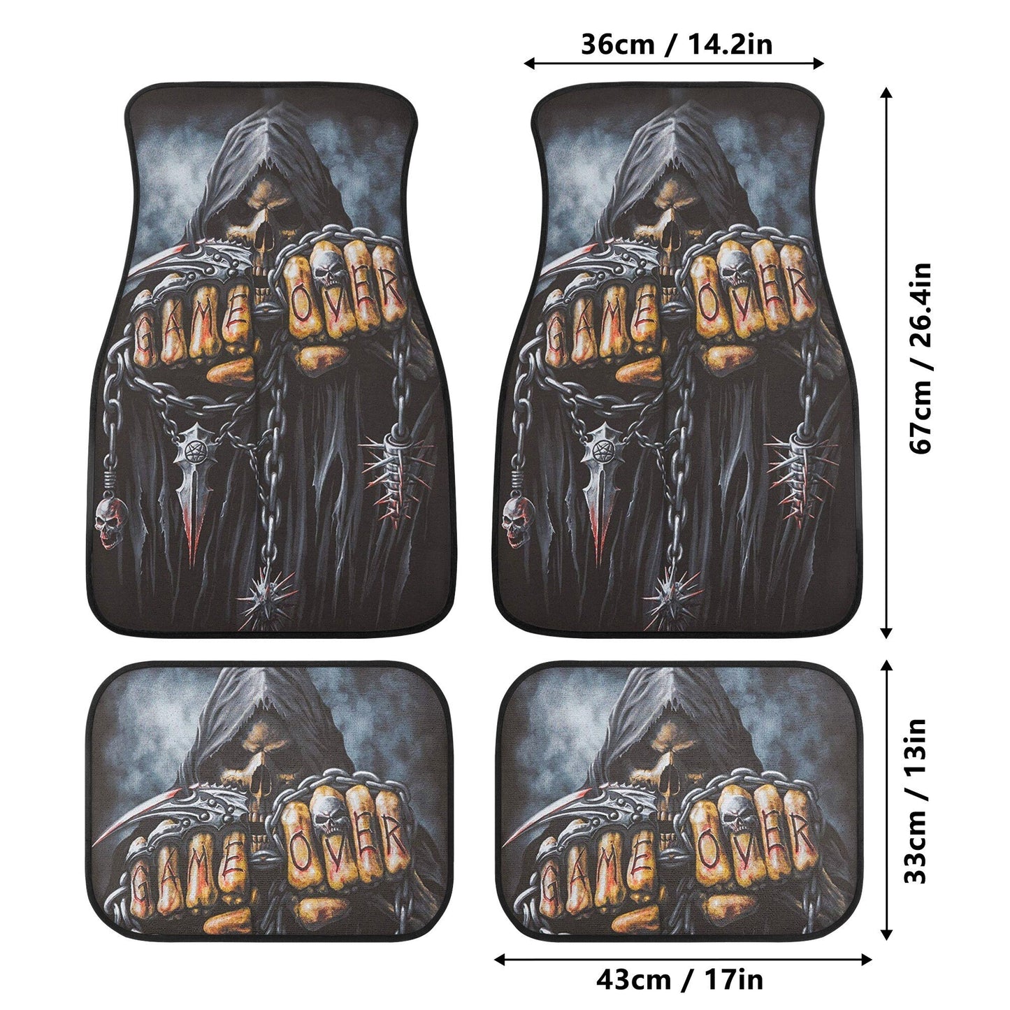 Grim reaper Game over Skull Seat Cover for car, skull rug for car, Halloween skull car seat cover skull mat for car, gothic skull car mat