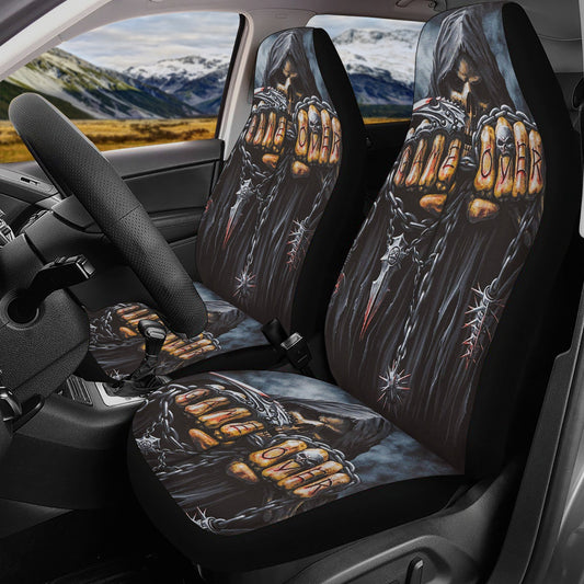Grim reaper Game over Skull Seat Cover for car, skull rug for car, Halloween skull car seat cover skull mat for car, gothic skull car mat