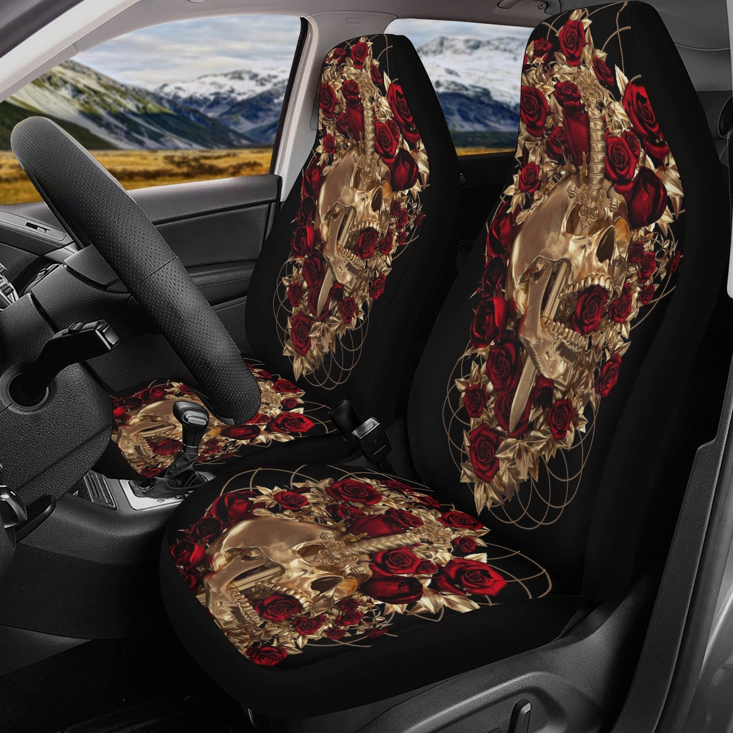 Sword Skull Seat Cover for car, rose skull rug seat cover for car, skull car seat cover mat Halloween skull car seat cover skull mat for car