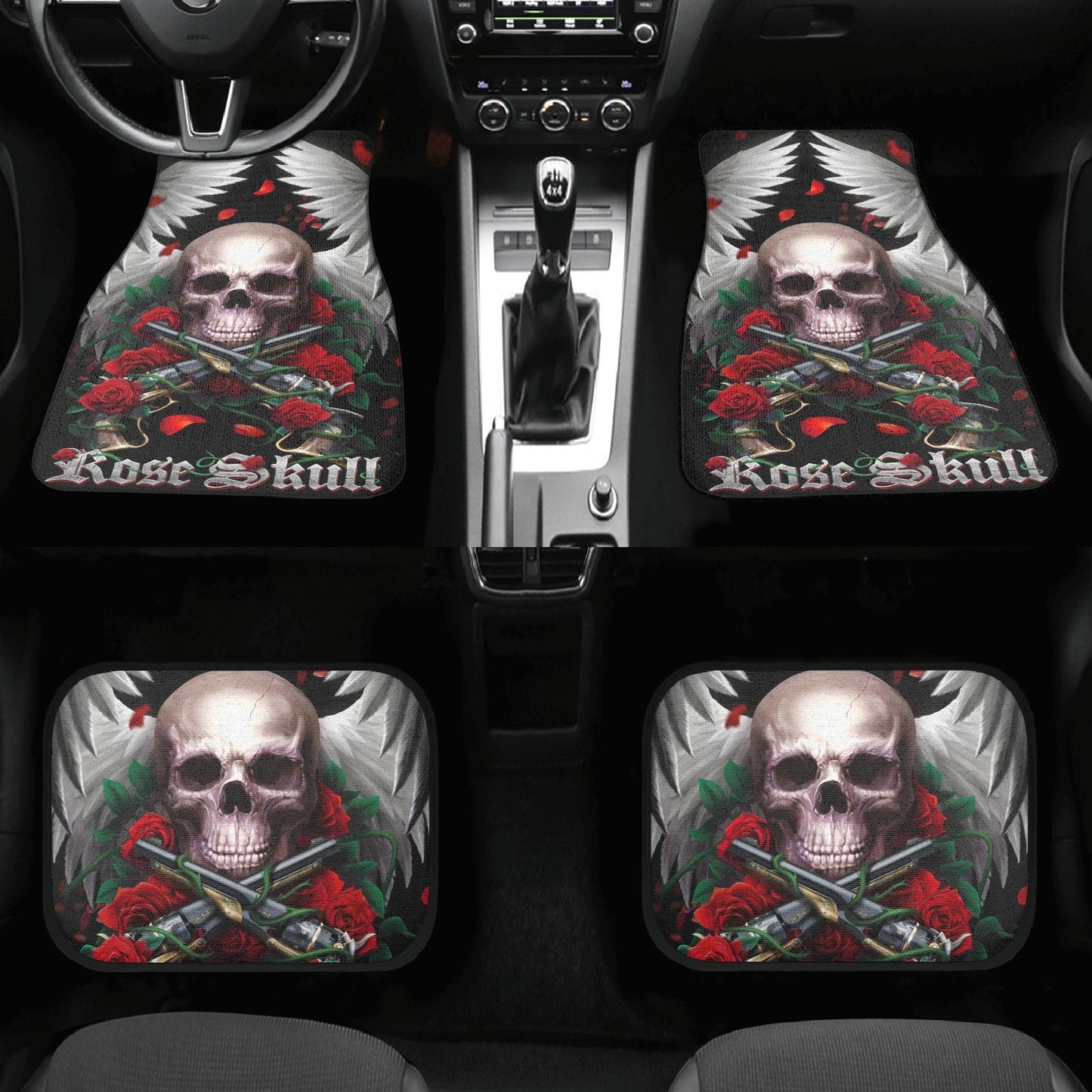 Rose Skull Seat Cover for car, skull rug for car, Skeleton skull car seat cover mat, Halloween skull evil car seat cover skull mat for car