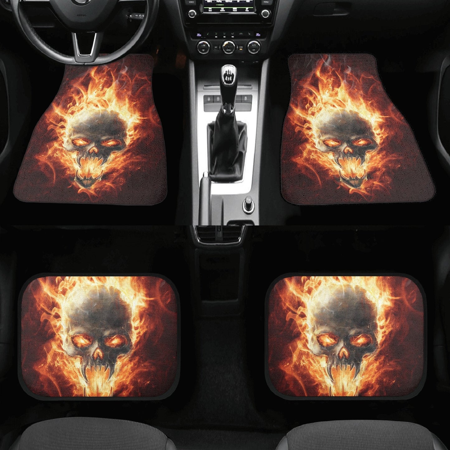 Fire Skull Seat Cover for car, Gothic rug mat for car Fire skull seat cover mat for car Gothic skull car seat cover, skull mat cover for car