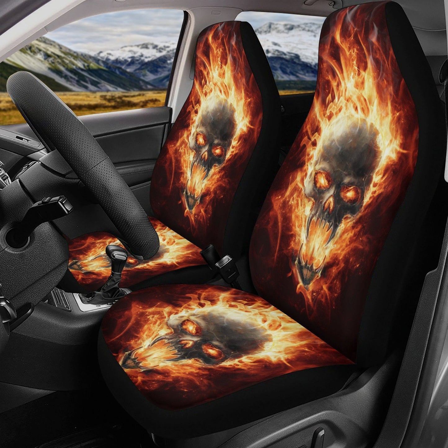 Fire Skull Seat Cover for car, Gothic rug mat for car Fire skull seat cover mat for car Gothic skull car seat cover, skull mat cover for car