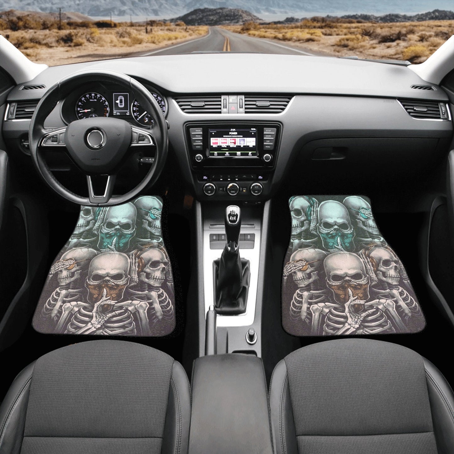 No see no hear no speak Skull Seat Cover rug mat for car, skull car seat cover mat, Halloween skull evil car seat cover skull mat for car