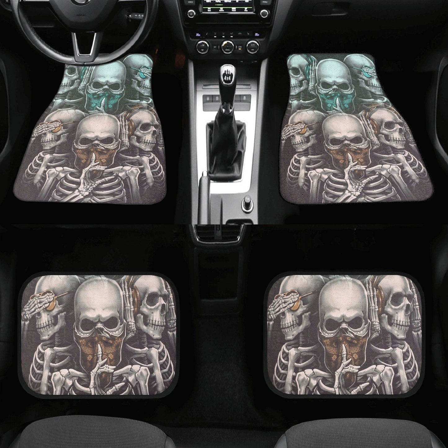 No see no hear no speak Skull Seat Cover rug mat for car, skull car seat cover mat, Halloween skull evil car seat cover skull mat for car