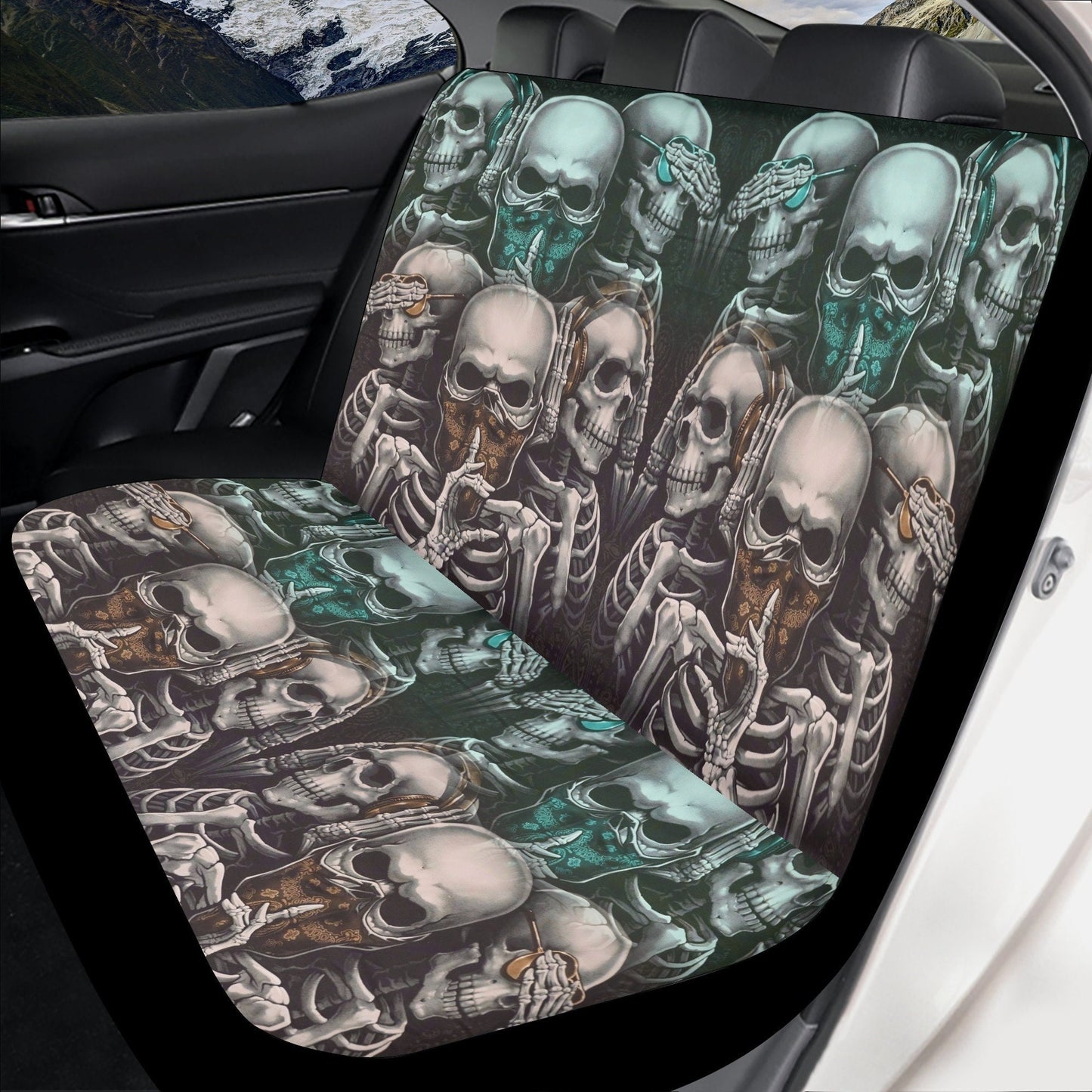 No see no hear no speak Skull Seat Cover rug mat for car, skull car seat cover mat, Halloween skull evil car seat cover skull mat for car