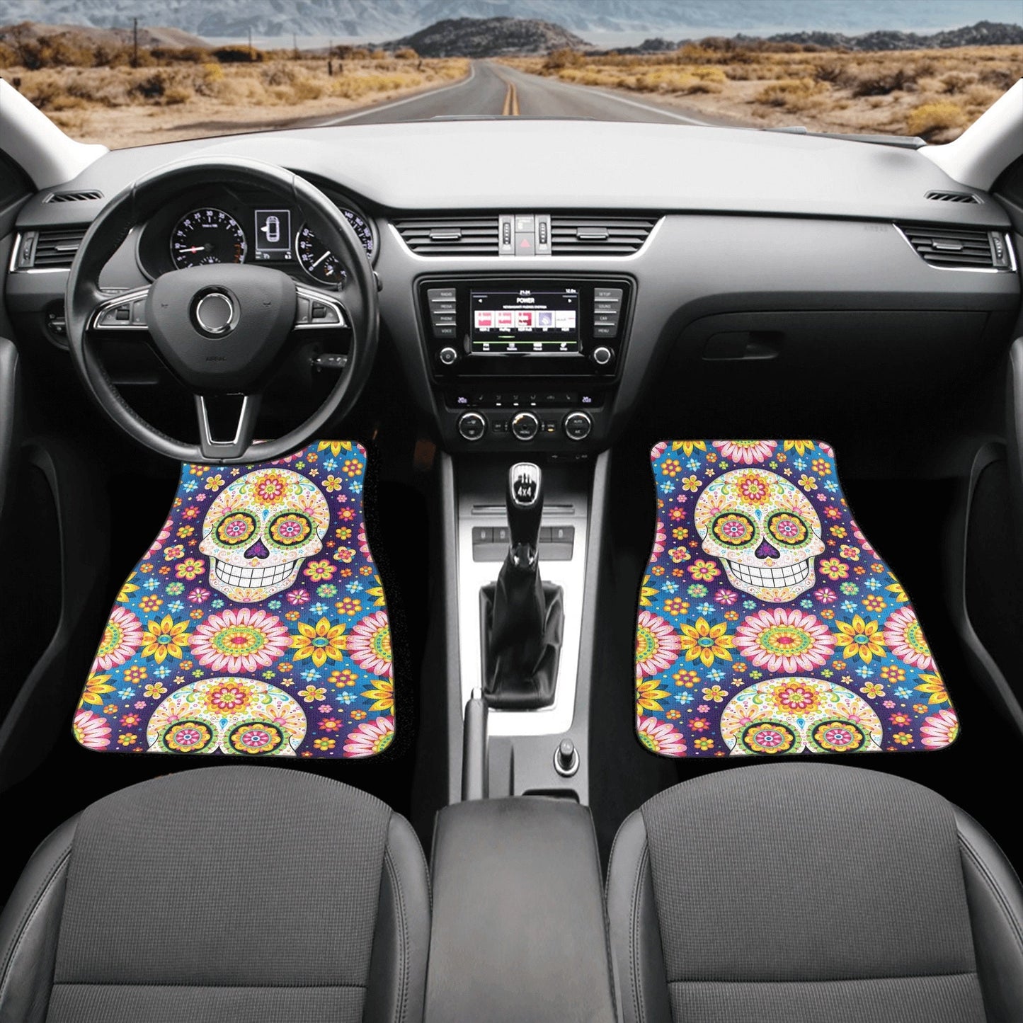 Candy skull seat cover for car, Day of the dead skull Seat Covers mat for car, sugar skull seat cover rug mat for car, skull car seat cover