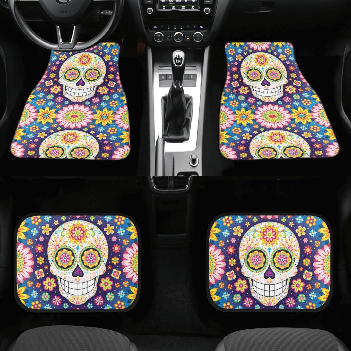 Candy skull seat cover for car, Day of the dead skull Seat Covers mat for car, sugar skull seat cover rug mat for car, skull car seat cover