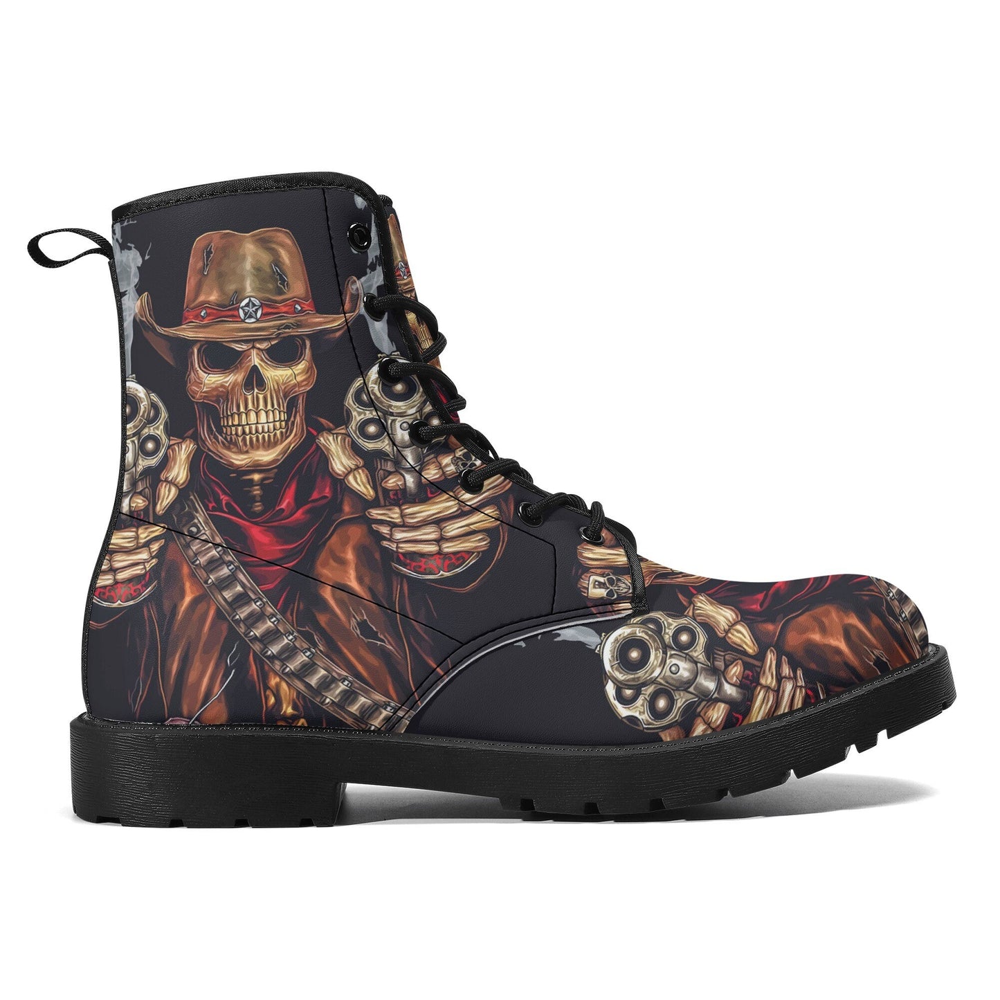 Grim reaper skull men women boots, Punisher horror gothic boots, Halloween skull boots, Skeleton skull grim reaper leather rose skull boots