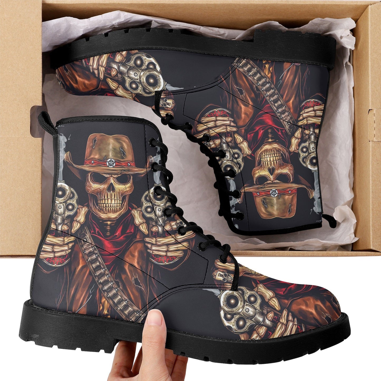 Grim reaper skull men women boots, Punisher horror gothic boots, Halloween skull boots, Skeleton skull grim reaper leather rose skull boots