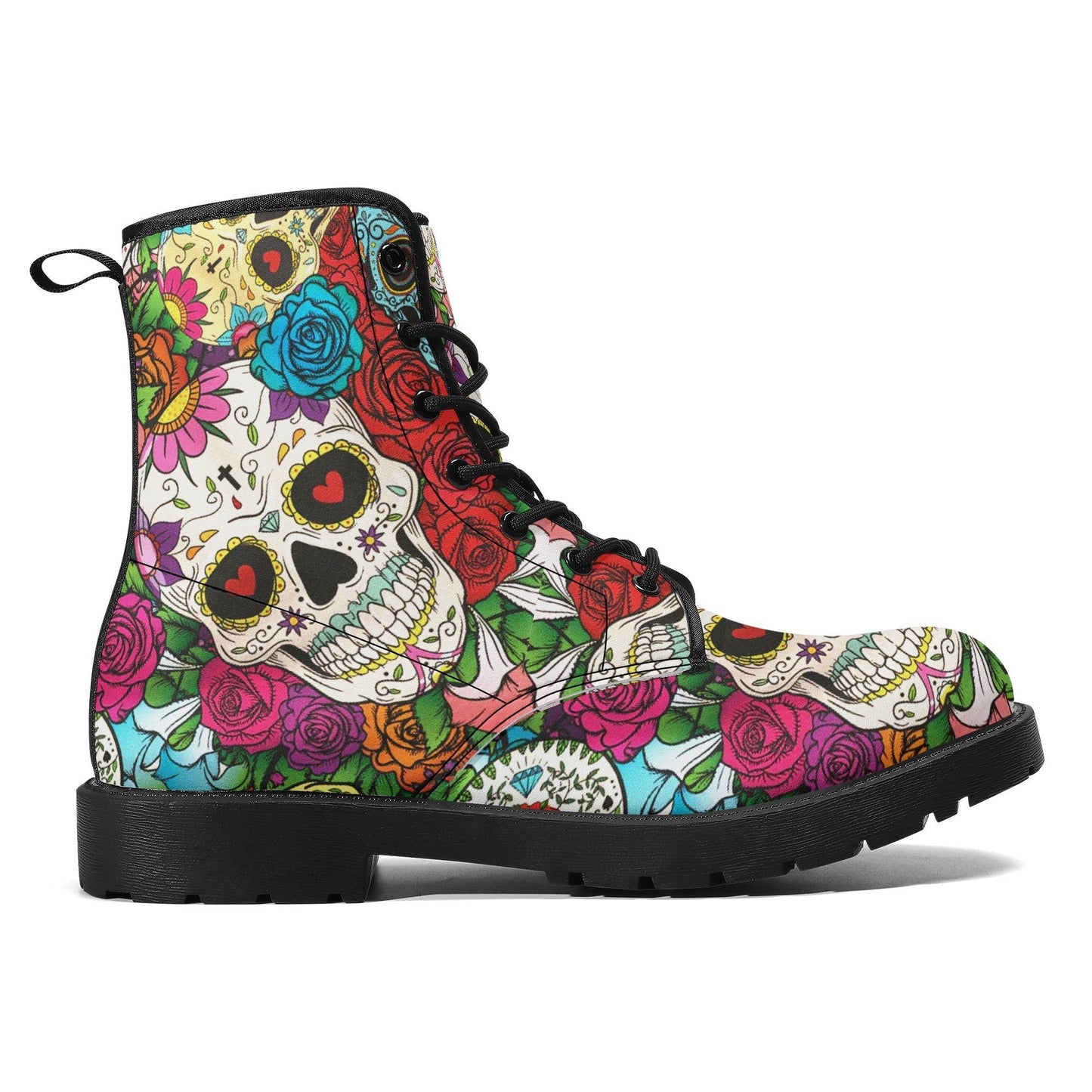 Mexico skull day of the dead leather boots, Sugar Calaveras skull boots men women, Dia de los muertos skull boots shoes, Candy skull boots