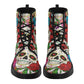 Mexico skull day of the dead leather boots, Sugar Calaveras skull boots men women, Dia de los muertos skull boots shoes, Candy skull boots