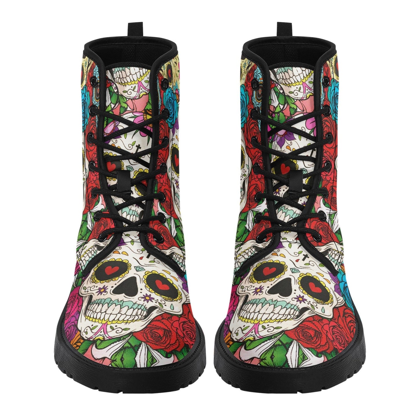 Mexico skull day of the dead leather boots, Sugar Calaveras skull boots men women, Dia de los muertos skull boots shoes, Candy skull boots