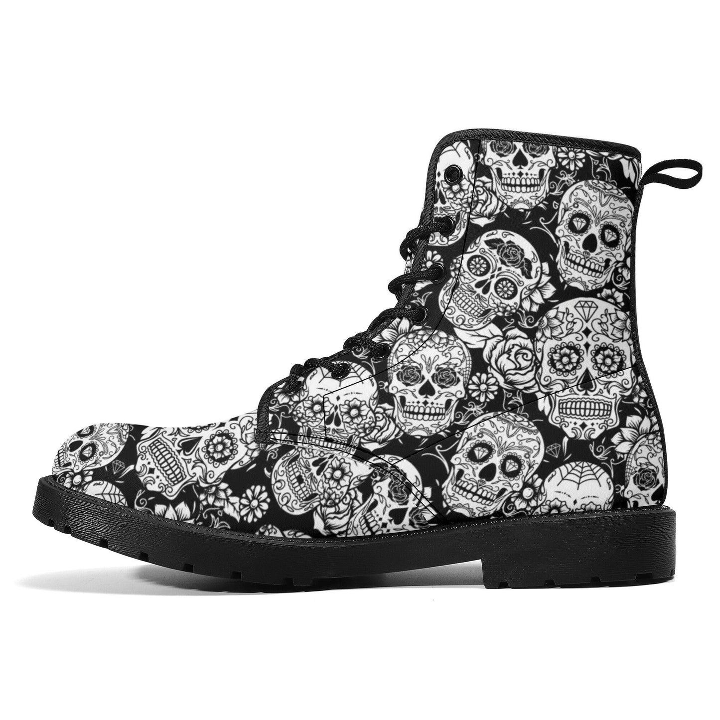 Mexico skull day of the dead leather boots, Calaveras Sugar skull boots men women, Dia de los muertos skull boots shoes, Candy skull boots