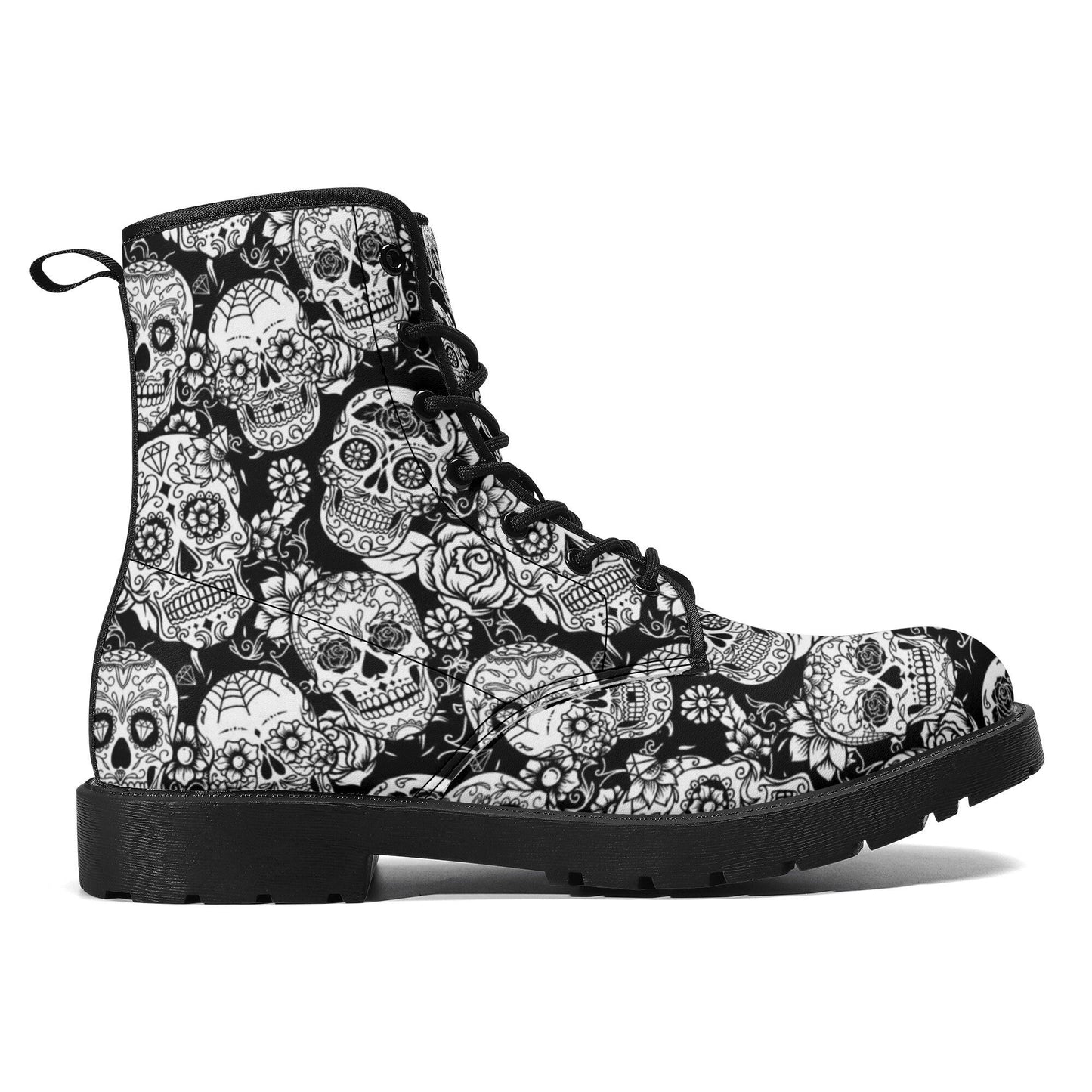 Mexico skull day of the dead leather boots, Calaveras Sugar skull boots men women, Dia de los muertos skull boots shoes, Candy skull boots