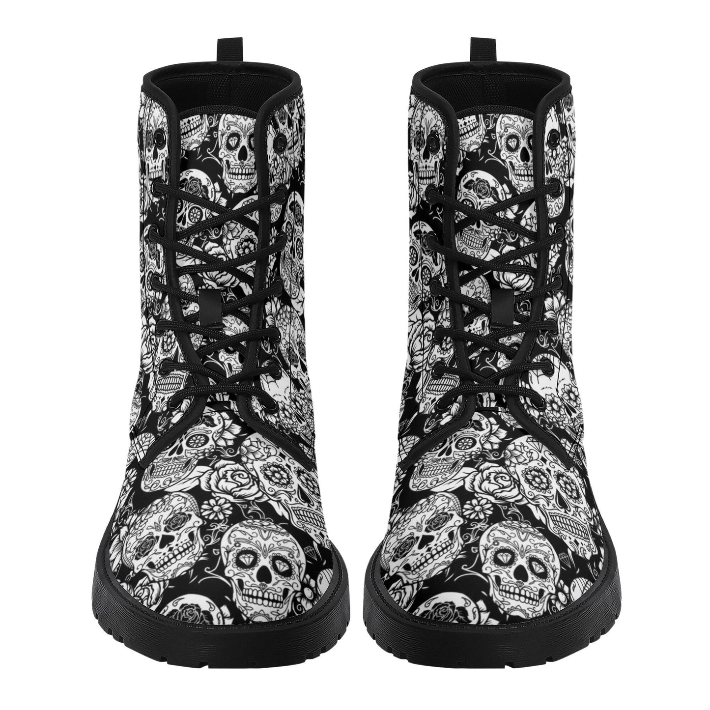 Mexico skull day of the dead leather boots, Calaveras Sugar skull boots men women, Dia de los muertos skull boots shoes, Candy skull boots