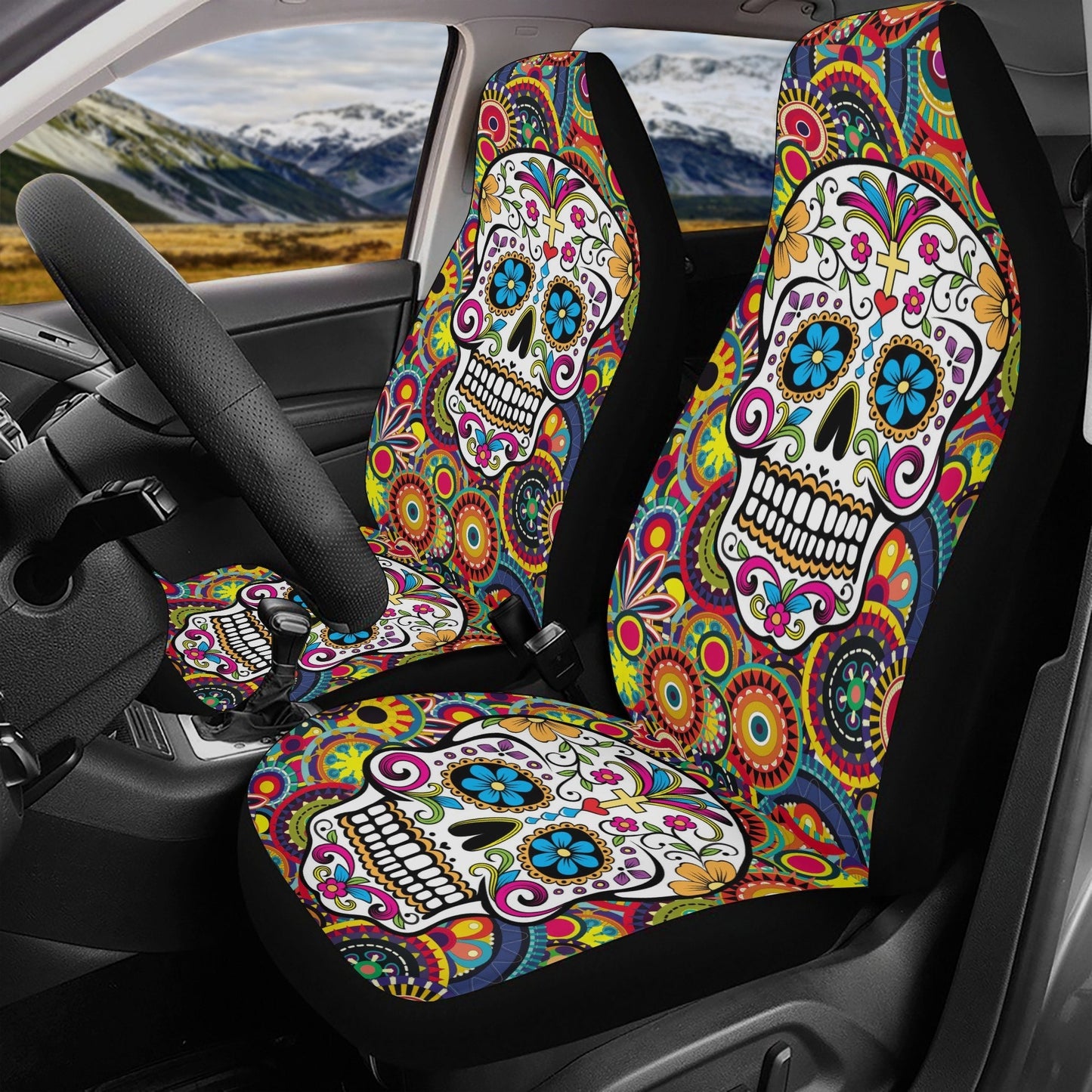 Sugar skull dia de los muertos calaveras Car Seat Covers, day of the dead car mats, sugar skull car accessories, skull car seat covers mats