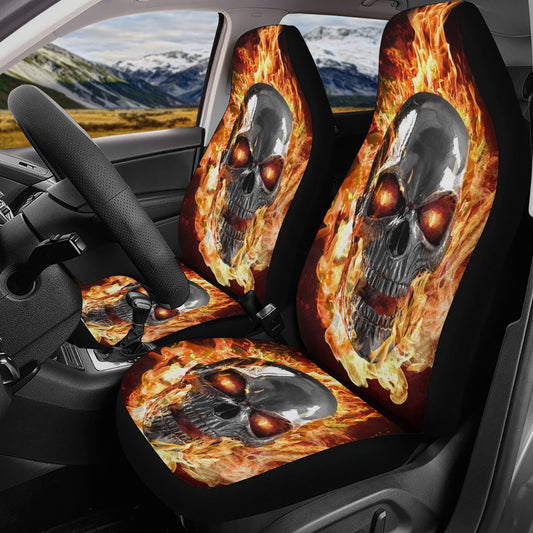Flaming skull gothic car seat covers car mats, Halloween fire car mat seat covers, Skeleton grim reaper car mat car accessories seat covers