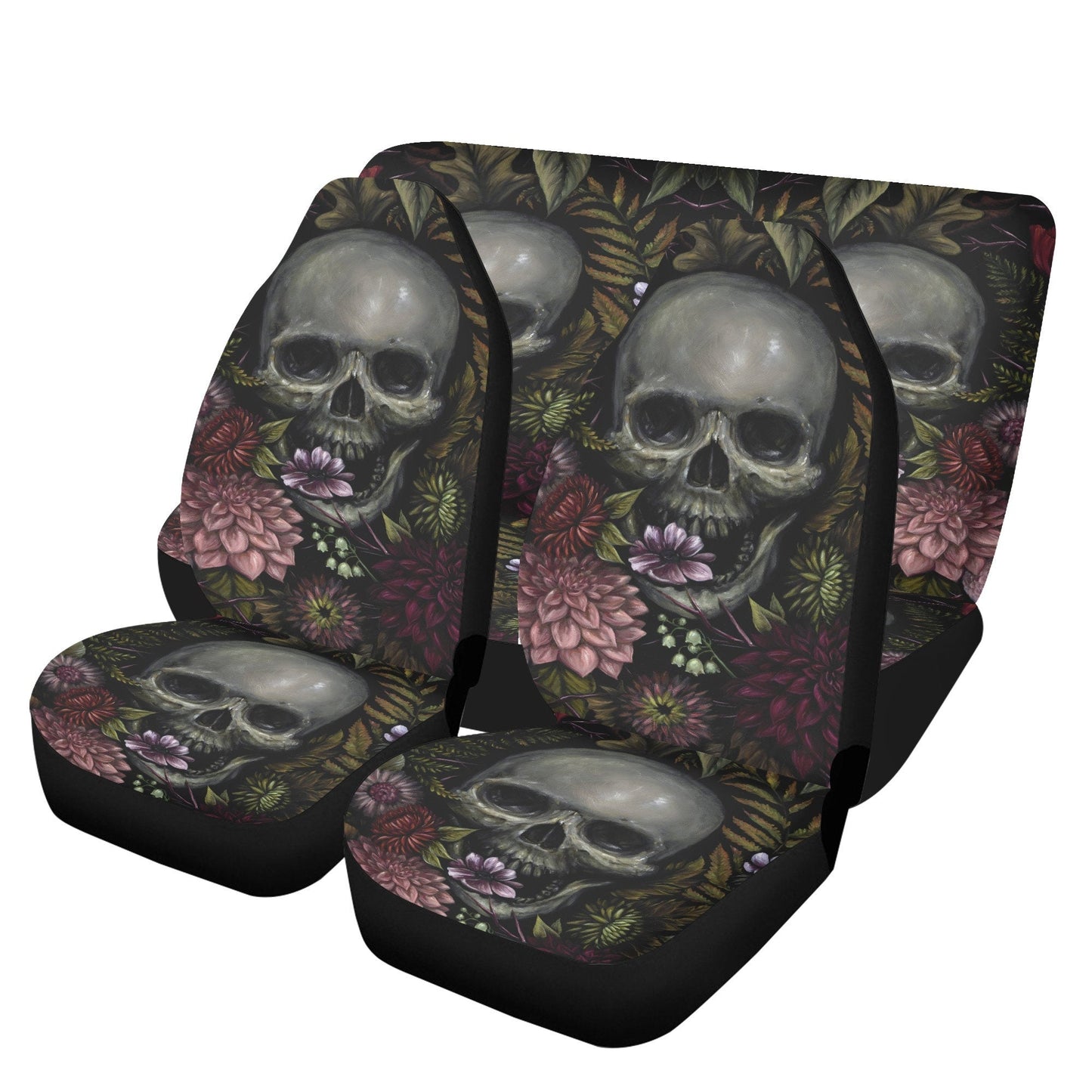 Floral skull seat cover for car, skull rug mat for car, Halloween skeleton car seat cover, Death floral gothic skull car seat cover car mats