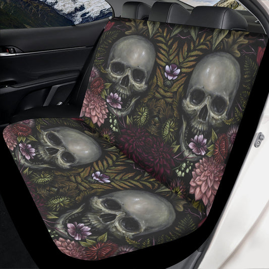 Floral skull seat cover for car, skull rug mat for car, Halloween skeleton car seat cover, Death floral gothic skull car seat cover car mats