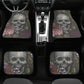 Floral skull seat cover for car, skull rug mat for car, Halloween skeleton car seat cover, Death floral gothic skull car seat cover car mats