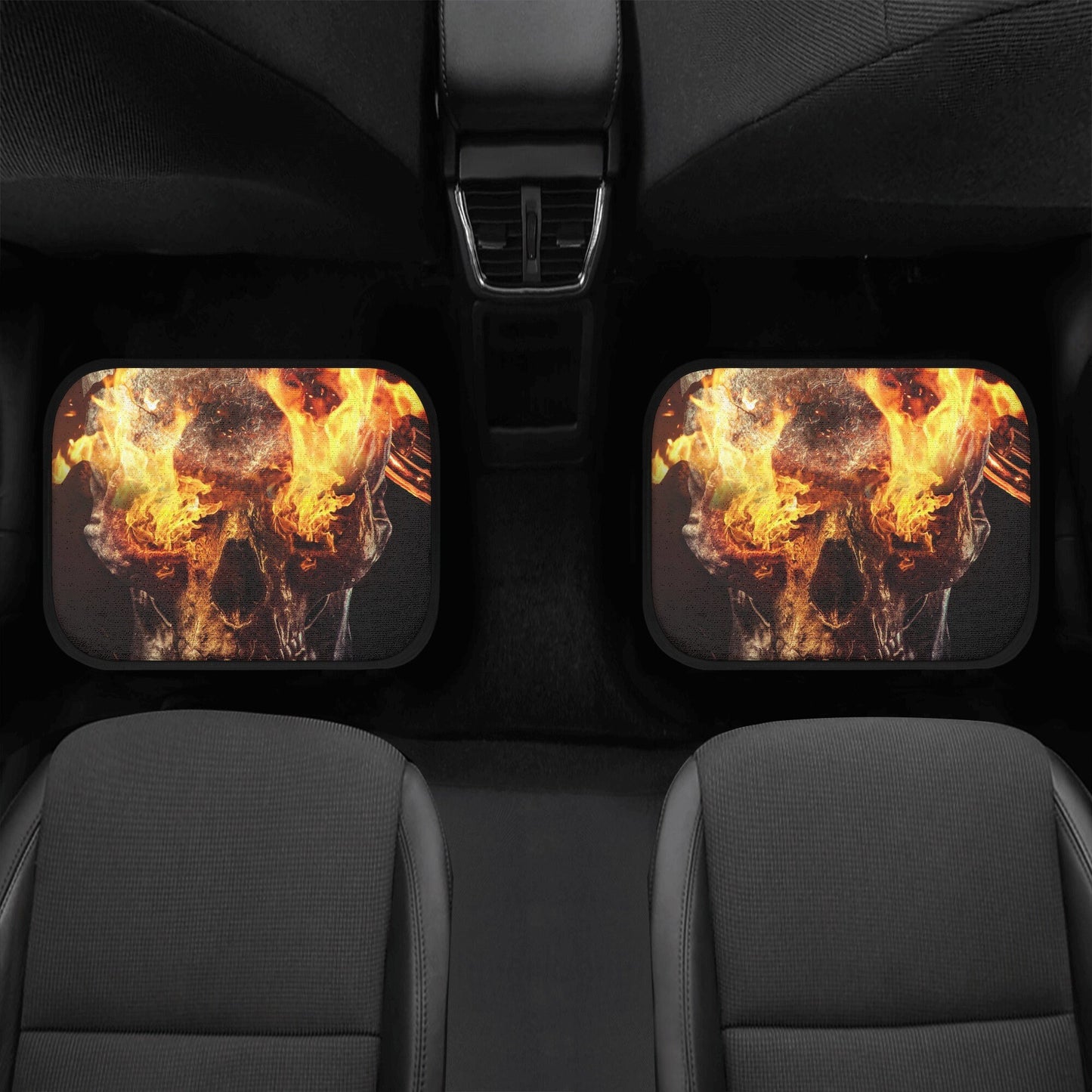 Flaming skull seat cover for car, skull in fire rug mat for car, Halloween fire skull car seat cover, gothic skull car seat cover car mats