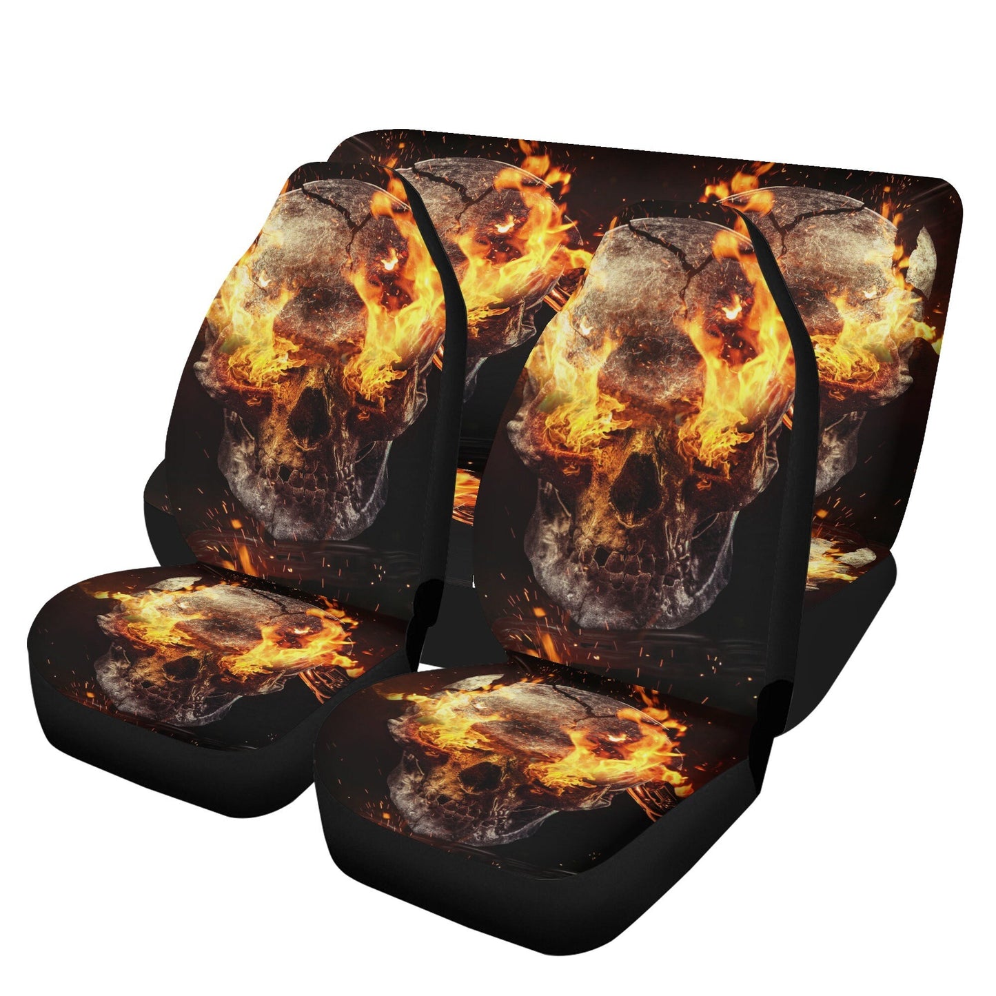 Flaming skull seat cover for car, skull in fire rug mat for car, Halloween fire skull car seat cover, gothic skull car seat cover car mats
