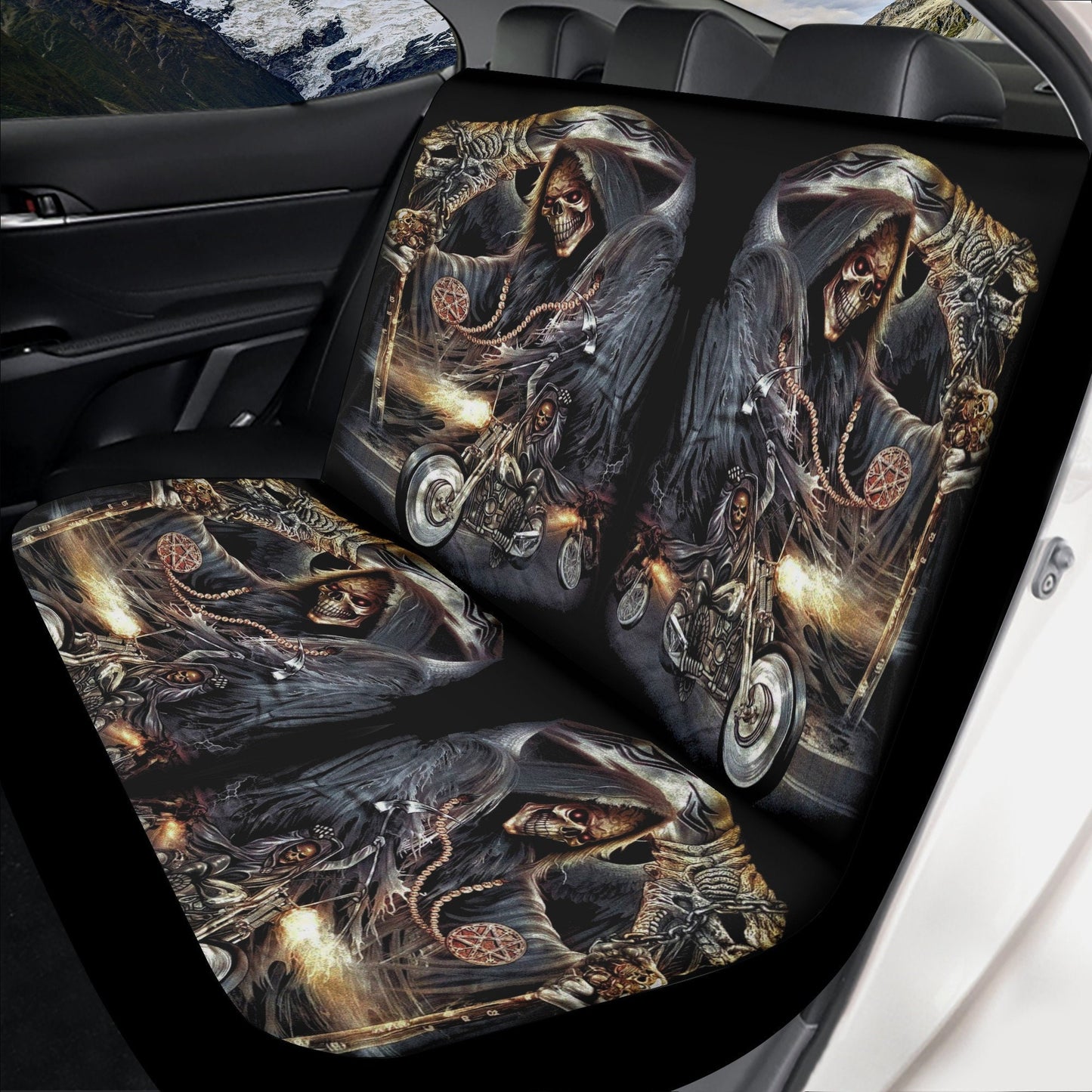 Grim reaper skull seat cover for car, skull rug mat for car, Halloween skeleton car seat cover, Death ghost skull car seat cover car mats