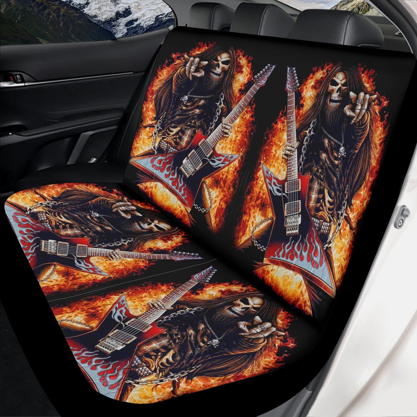 Skull Guitarist seat cover for car, grim reaper rug mat for car, Guitarist skeleton car seat cover ghost gothic skull car seat cover car mat