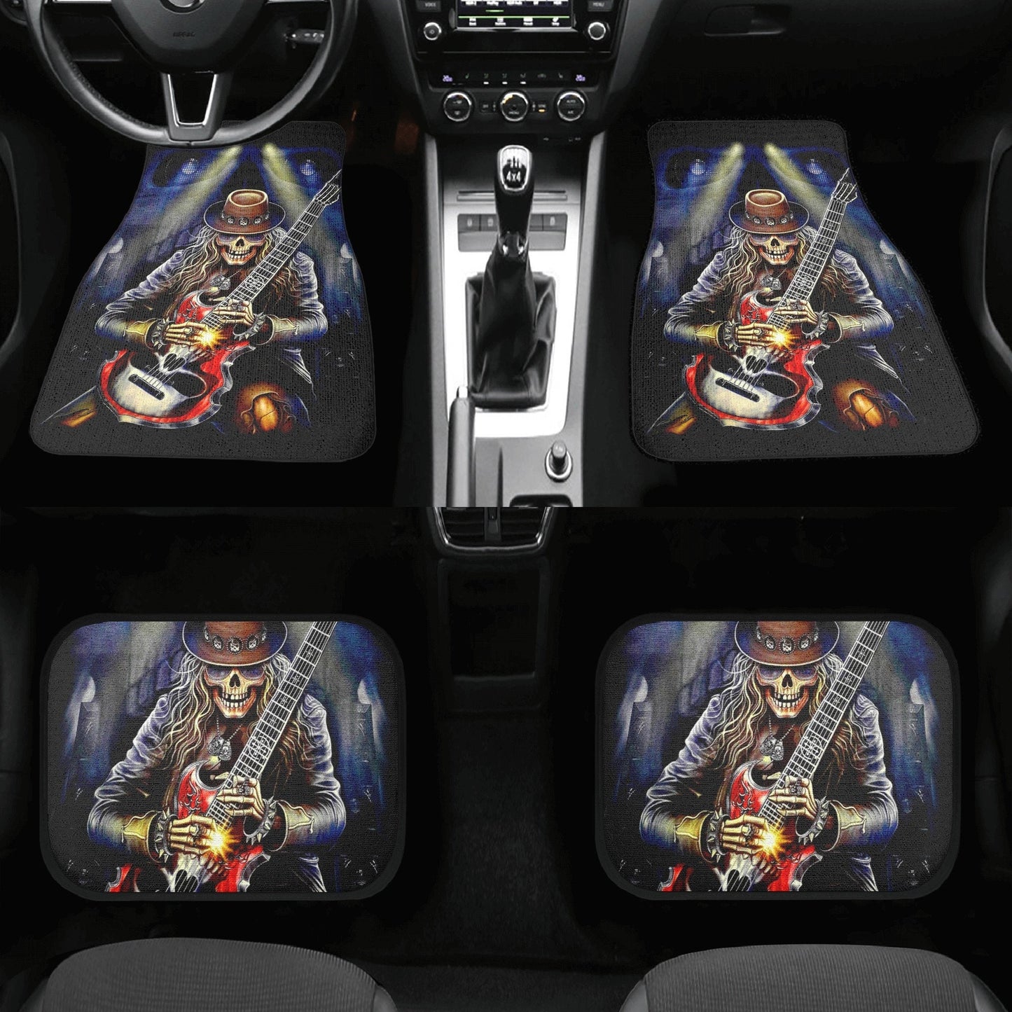 Skull Guitarist car seat cover mat, grim reaper rug mat for car, Guitarist gothic skull car seat cover Skeleton skull car seat cover car mat