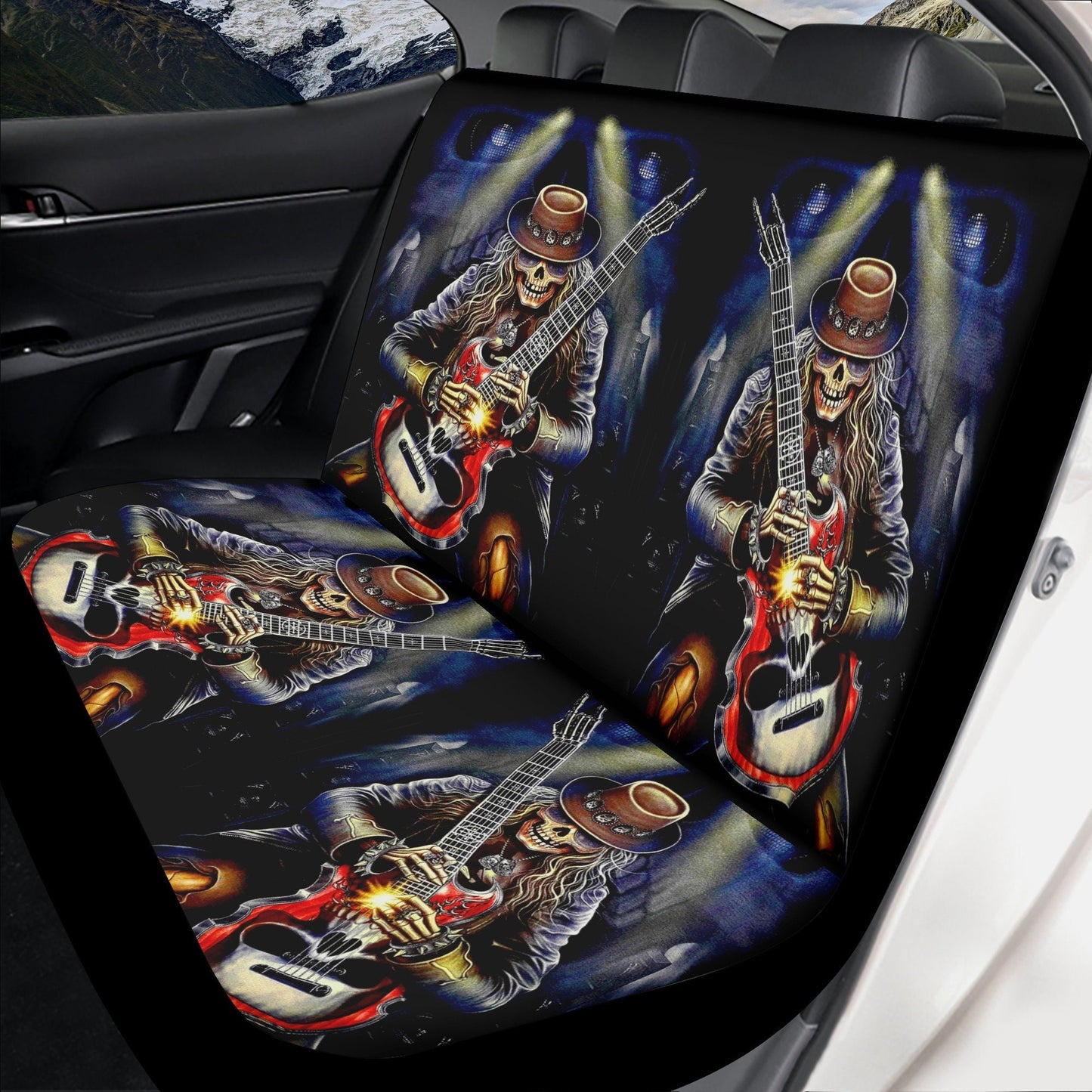 Skull Guitarist car seat cover mat, grim reaper rug mat for car, Guitarist gothic skull car seat cover Skeleton skull car seat cover car mat