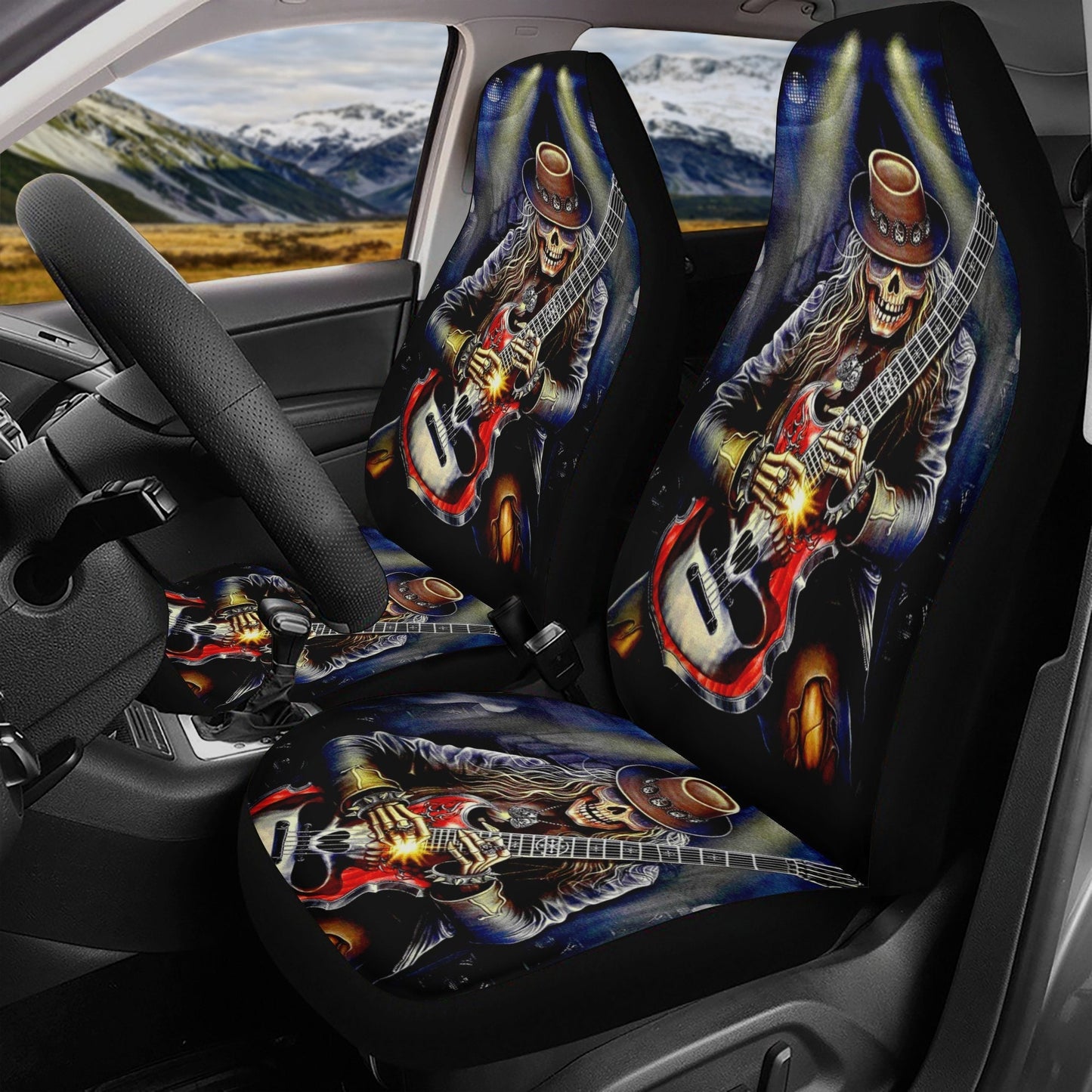 Skull Guitarist car seat cover mat, grim reaper rug mat for car, Guitarist gothic skull car seat cover Skeleton skull car seat cover car mat