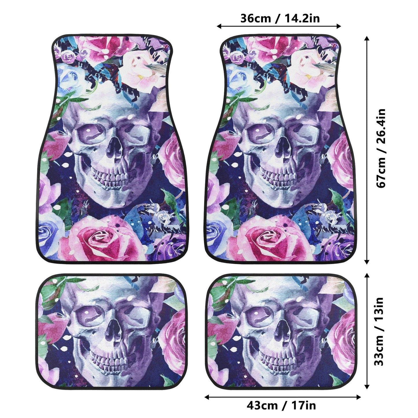 Floral skull car seat cover, rose skull rug mat for car, Halloween skeleton car seat cover, Death floral gothic skull car seat cover car mat