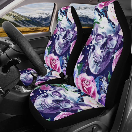 Floral skull car seat cover, rose skull rug mat for car, Halloween skeleton car seat cover, Death floral gothic skull car seat cover car mat