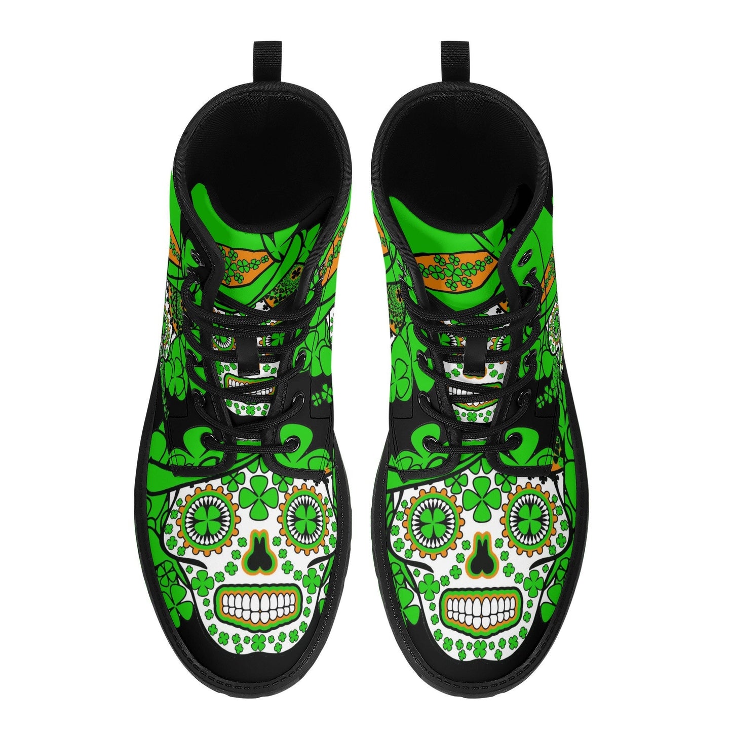 Saint Patrick's Day sugar skull leather boots, Sugar skull boots men women, Dia de los muertos skull boots shoes Calaveras Candy skull boots