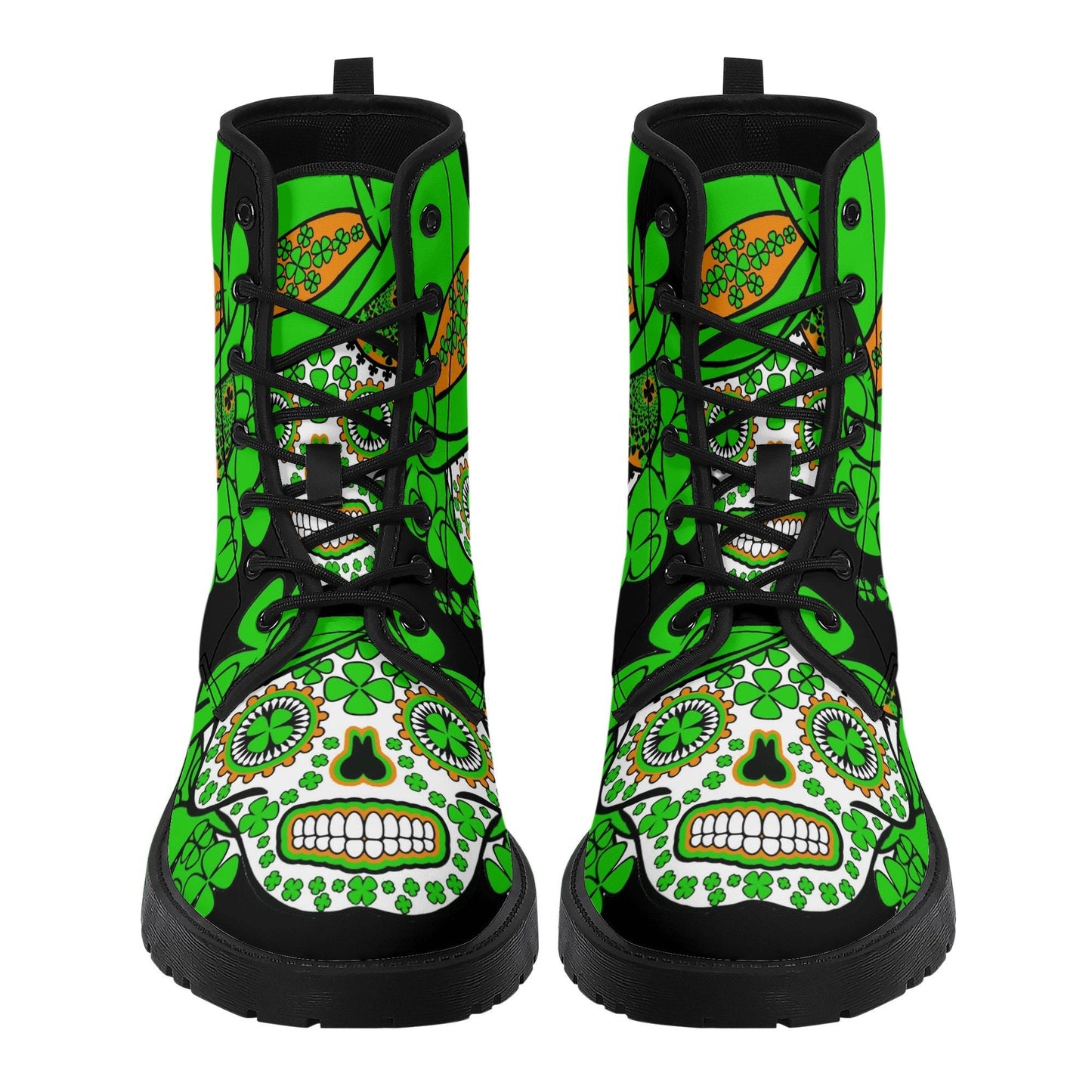Saint Patrick's Day sugar skull leather boots, Sugar skull boots men women, Dia de los muertos skull boots shoes Calaveras Candy skull boots